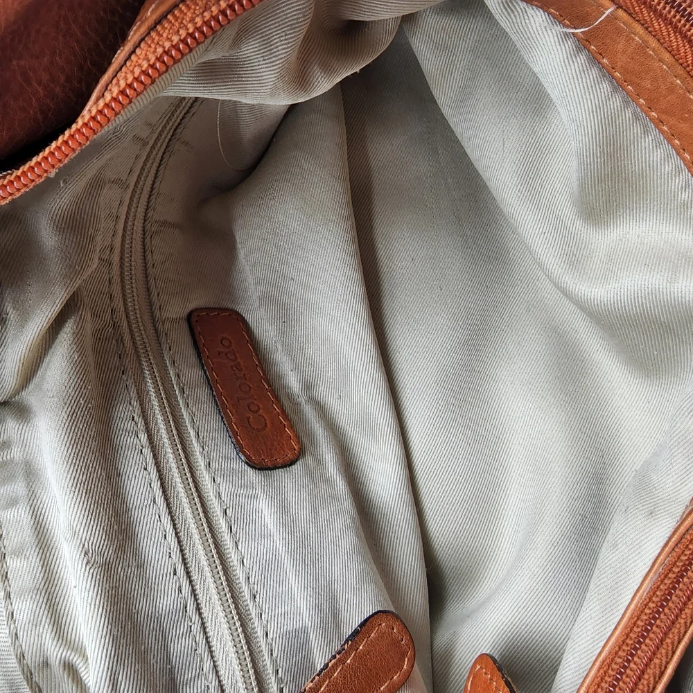 Colorado Toffee Brown Leather Braided Large Multi Compartment Shoulder Bag Tote - Picture 10 of 16